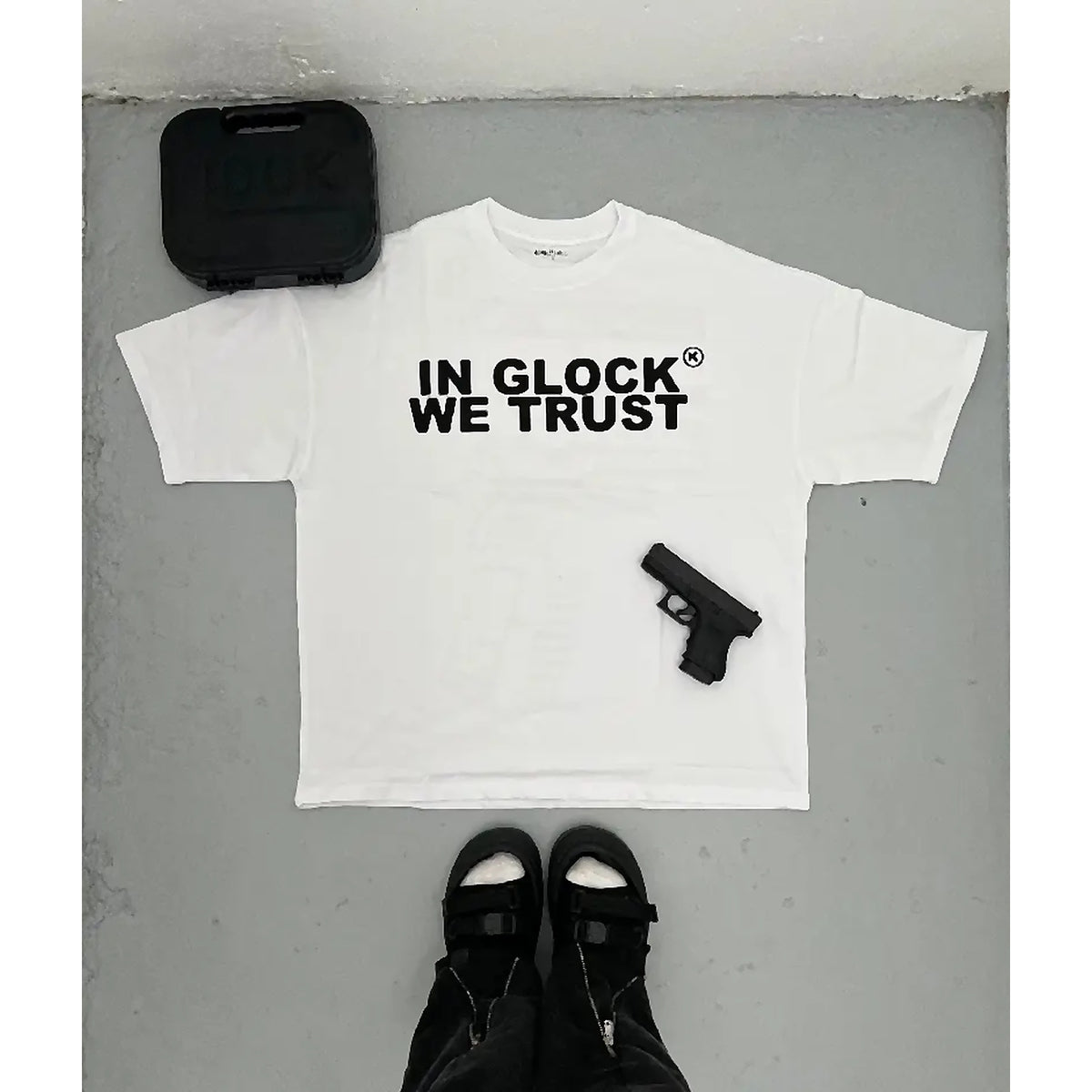 In Glock We Trust Oversized T-Shirt White/Black