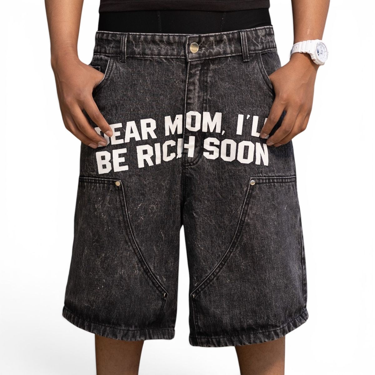 Osimiri "DEAR MOM" DENIM BLK SHORT