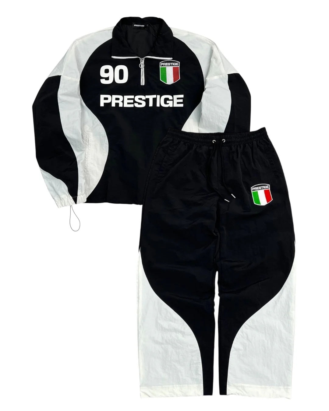 Prestige Italia Nylon Tracksuit Set {Black}