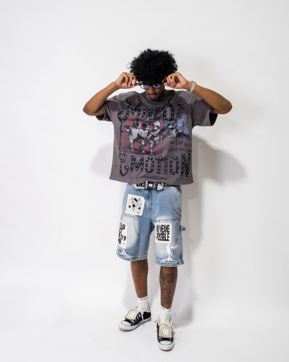 Blue “AI” Denim shorts