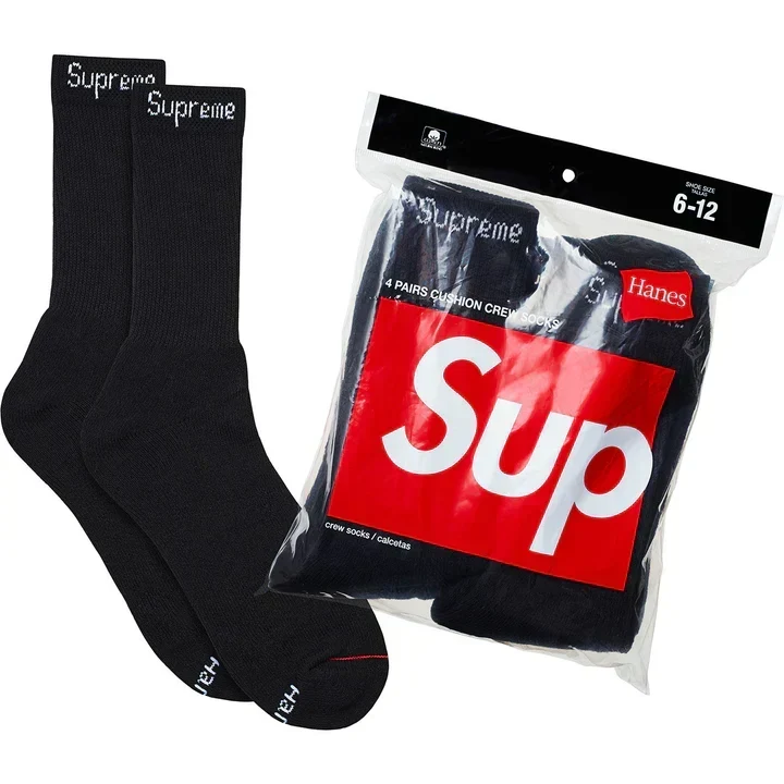 Supreme X Hanes Crew Socks - 4 Pack (Black)