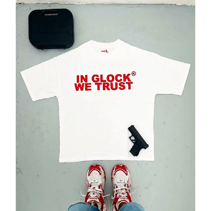In Glock We Trust Oversized T-Shirt White/Red