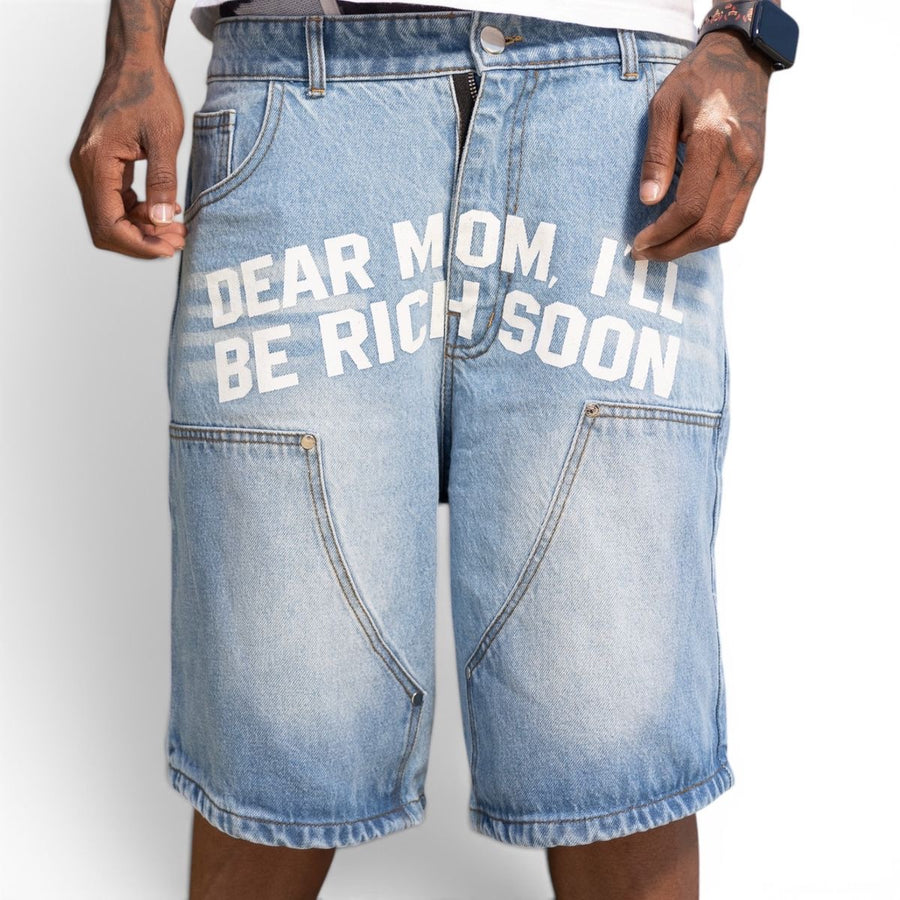 "DEAR MOM" DENIM BLUE SHORT