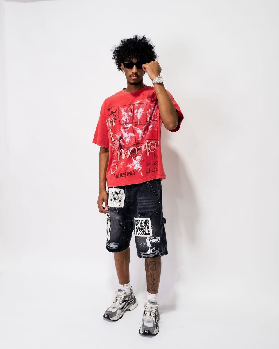 Black “AI” Denim shorts